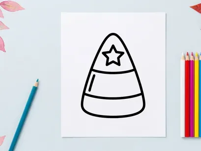 Candy corn icon with star. Halloween sweet treat graphic design element.