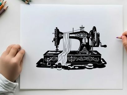Vintage sewing machine with thread silhouette