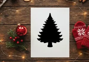 Black silhouette of a Christmas tree isolated on a white background