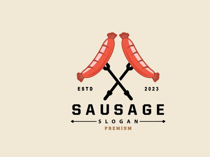 Sausage Logo, Vector Meat Fork and the Sausage Food