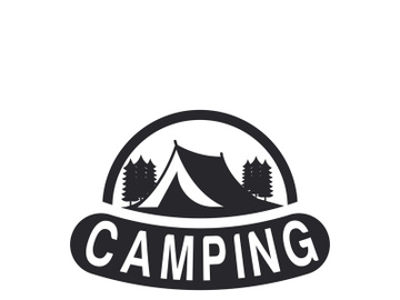 Pine trees and camping tent textured logo design vector illustration preview picture