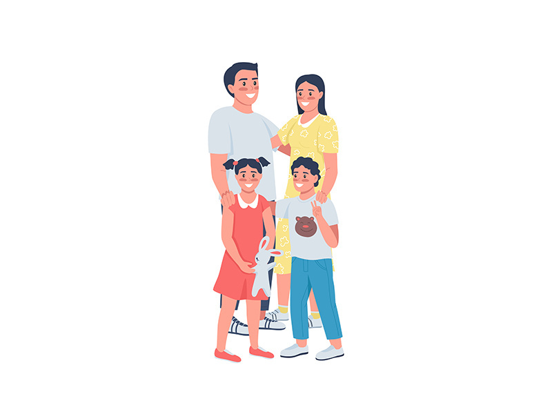Happy family flat color vector detailed characters