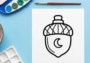 Acorn icon with crescent moon. Minimalist autumn nature symbol for seasonal design.