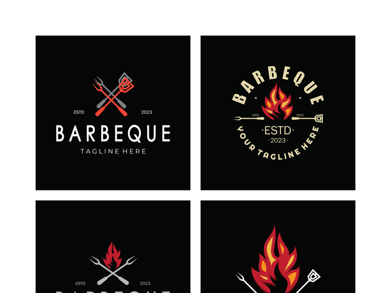 Smoke and BBQ Barbecue Vintage hot grill, with crossed flames and spatula. Logo for restaurant, badge, cafe and bar.vector