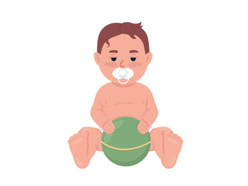 Tired baby boy with pacifier and ball semi flat color vector character preview picture