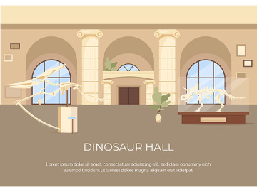 Dinosaur hall poster flat vector template preview picture