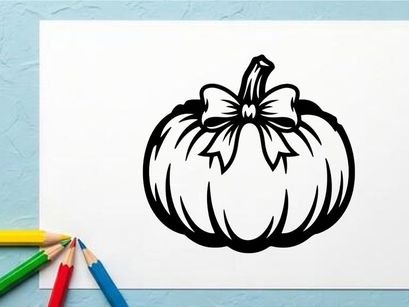 Black and White Pumpkin Illustration for Fall or Halloween Decor