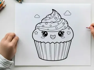 Cute cupcake with face and whipped cream vector illustration preview picture