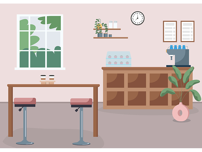 Coffee shop flat color vector illustration