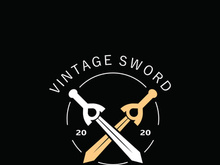 Sword vintage logo design. illustration sword element, can be used as logotype, icon, template coat of arms concept