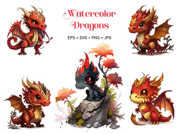 Cute Baby Dragon Watercolor SVG Clipart preview picture