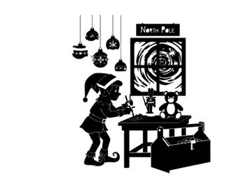 North pole elf and toys silhouette christmas scene preview picture