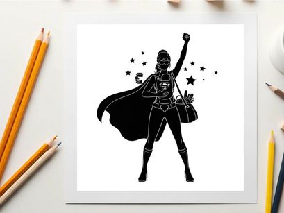 Empowered woman silhouette with cape and stars
