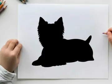 Silhouette of a small black dog lying down calmly preview picture