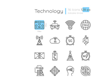 5G technology linear icons set preview picture