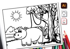Hippopotamus Coloring Book Line Art Design