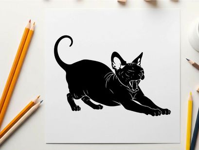 Black cat silhouette in a threatening posture with open mouth