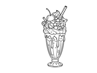 Colorful ice cream sundae with marshmallows and bear vector illustration