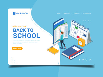 Student reading book in mobile phone - Landing page illustration template preview picture