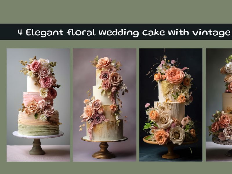 Elegant floral wedding cake with vintage stand