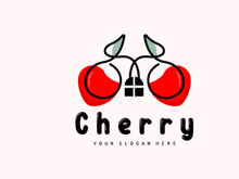 Cherry Fruit logo, Red Colored plant vector illustration, Fruit Shop Design, Company, Sticker, Product Brand