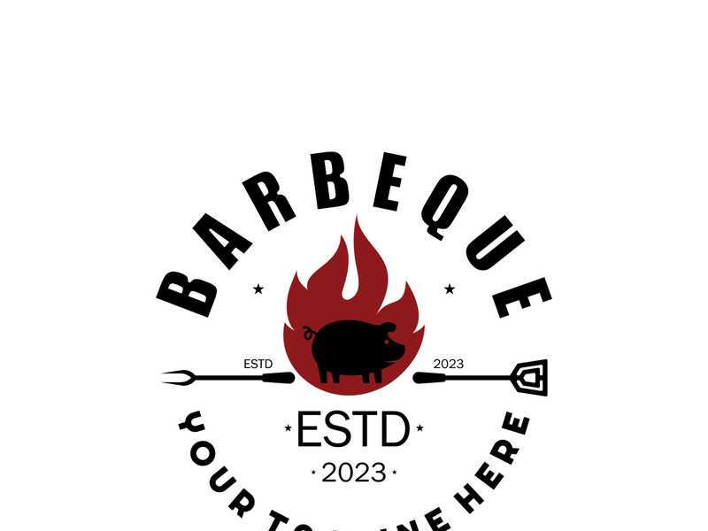 Smoke and BBQ Barbecue Vintage hot grill, with crossed flames and spatula. Logo for restaurant, badge, cafe and bar.vector