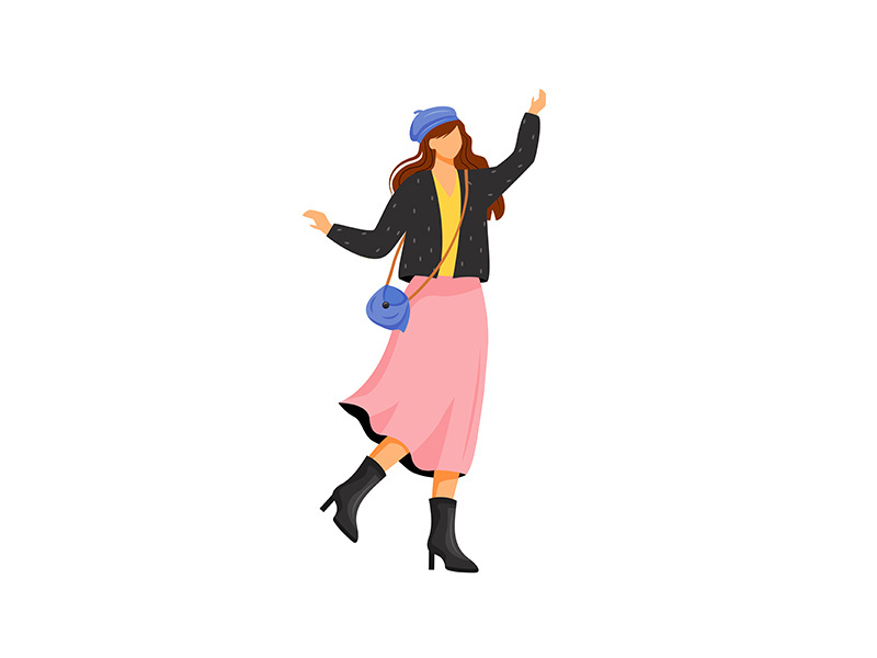 Woman in autumn outfit flat color vector faceless character