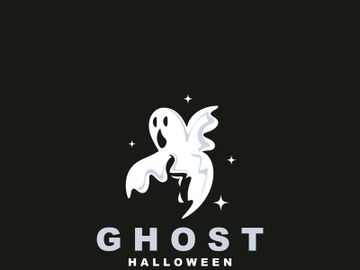 Ghost Logo, Simple Halloween Devil Design Illustration Template Black Background preview picture