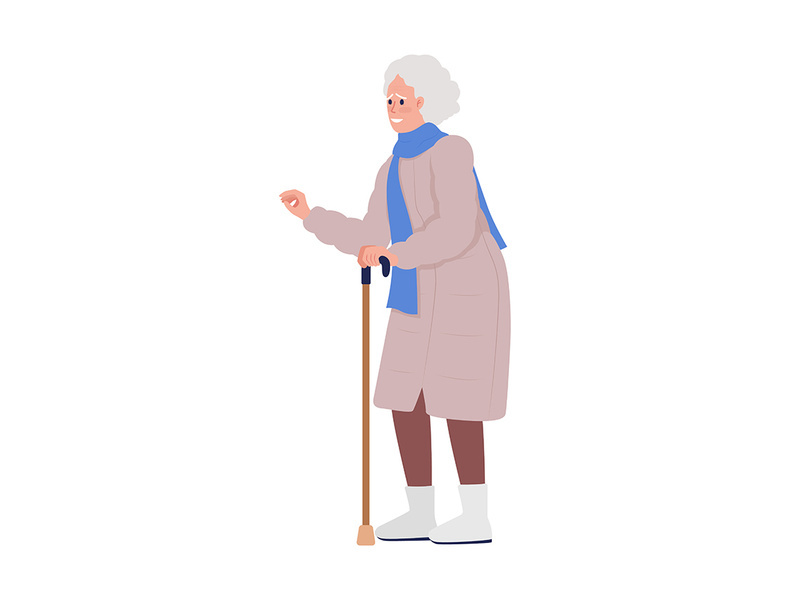 Old woman smiling with gratefulness flat color vector character
