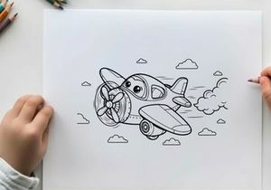 Cute cartoon airplane flying in sky vector illustration