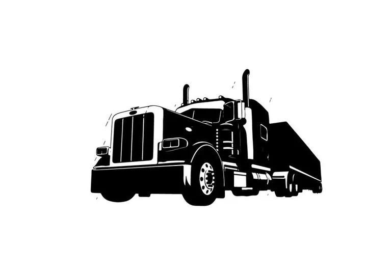 Silhouette of a large truck with trailer silhouette