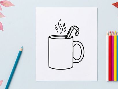 Steaming hot coffee mug with candy cane stirrer for festive Christmas morning celebration