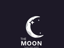 Moon elegant crescent and star logo design line in simple style outline background