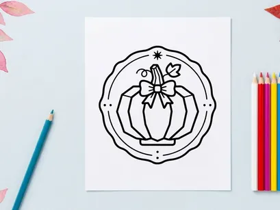 Emblema de Halloween vintage con lirio floral y estrellas. Diseño clásico de corona espeluznante para decoraciones estacionales y manualidades.