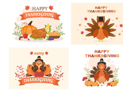 25 Happy Thanksgiving with Cartoon Turkey Vector Illustration