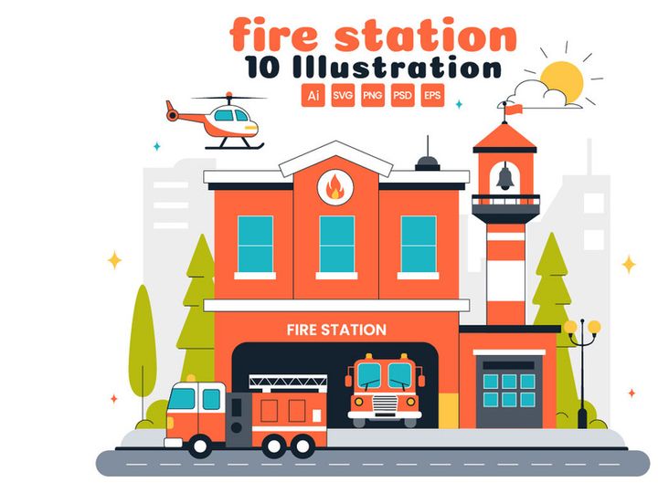 10 Fire Station Building Illustration