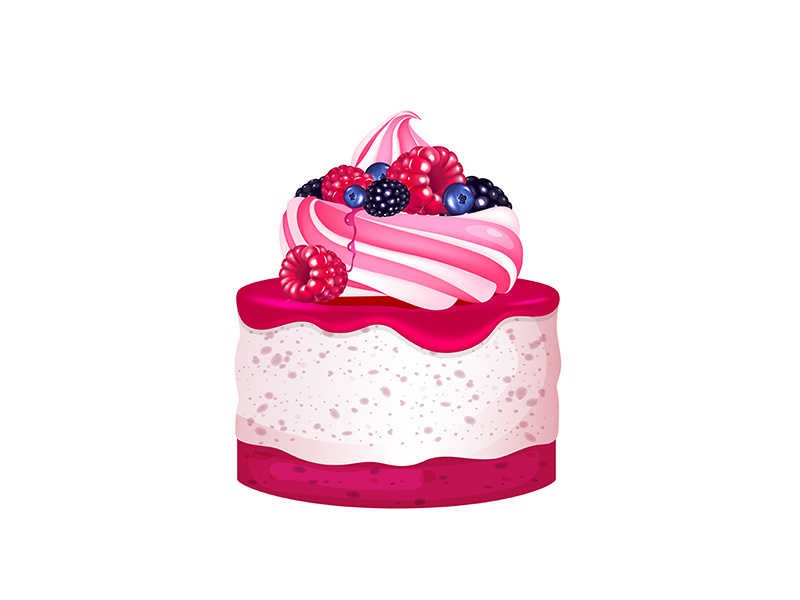Cheesecake with berries, creamy dessert realistic vector illustration