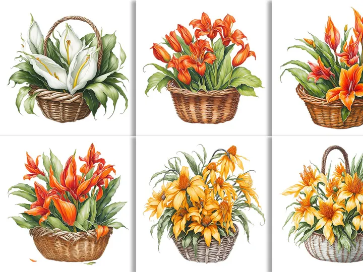 Watercolor Floral Flower Basket Design