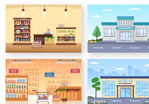 15 Supermarket Shopping Cartoon Illustration