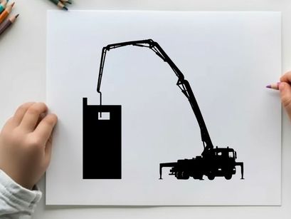 Silhouette of a crane truck lifting a heavy load with its boom extended
