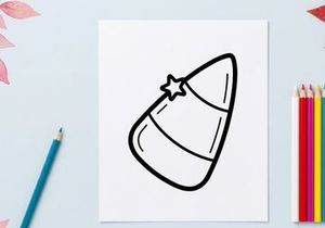Candy corn doodle icon. Hand drawn Halloween candy illustration for seasonal design.