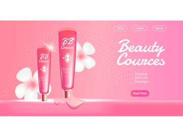 Beauty courses realistic vector landing page template preview picture