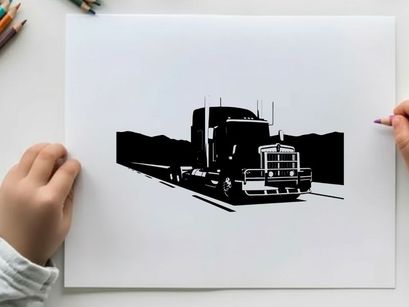Silhouette of a semi truck on the highway at night