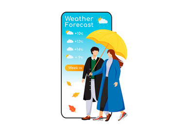 Weather forecast cartoon smartphone vector app screen preview picture