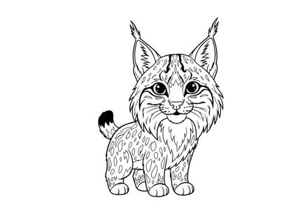 Cute lynx kitten sitting flat design vector illustration
