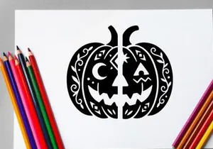 Stylized Halloween Pumpkin with Jack-o'-Lantern Face for Fall Decor