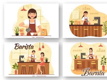 12 Barista Making Coffee Illustration