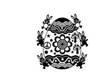 Easter egg silhouette with bunnies and psychedelic patterns
