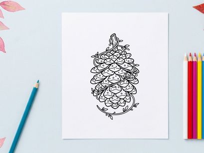 Ilustrasi seni garis pinus. Sketsa botani bergambar tangan dari biji runjung.