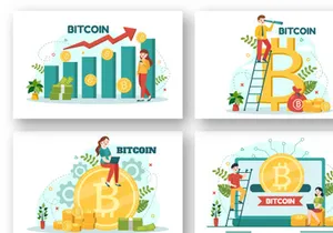 12 Bitcoin Cryptocurrency Coins Illustration